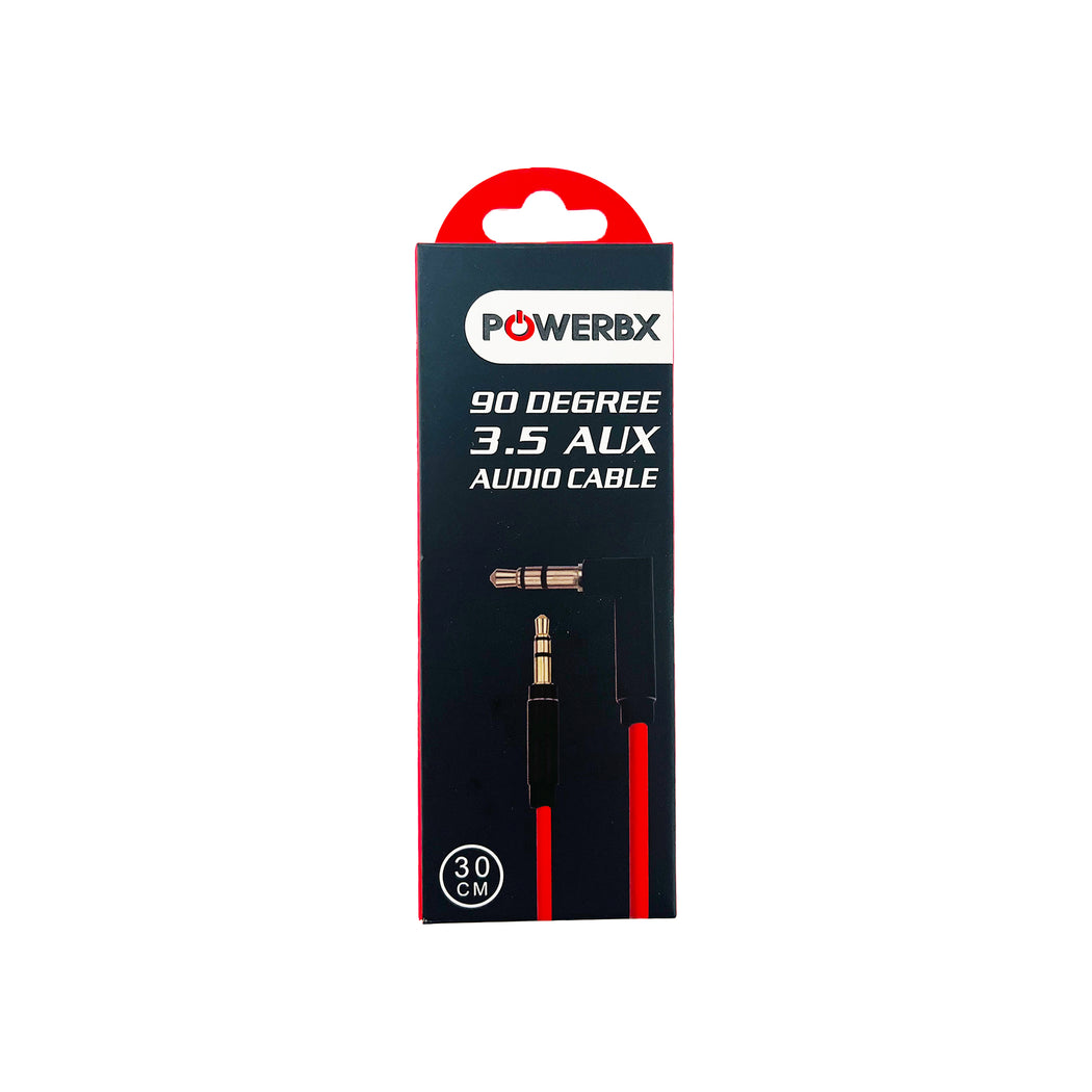 PowerBx 90° 3.5mm AUX Audio Cable – 30 cm (11.8 in)