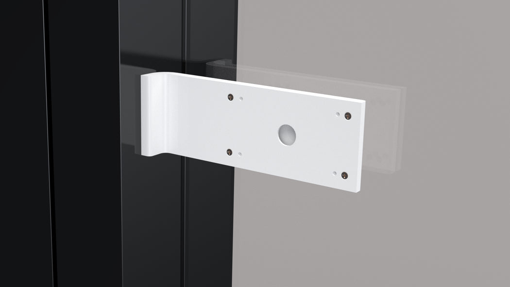 A white side bracket designed to mount the Cisco Webex Room Navigator to a door mullion or glass wall.