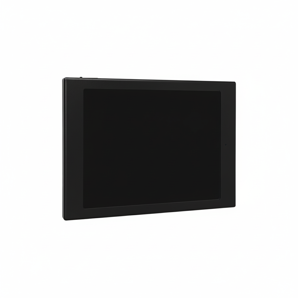Black rectangular display screen on a white background