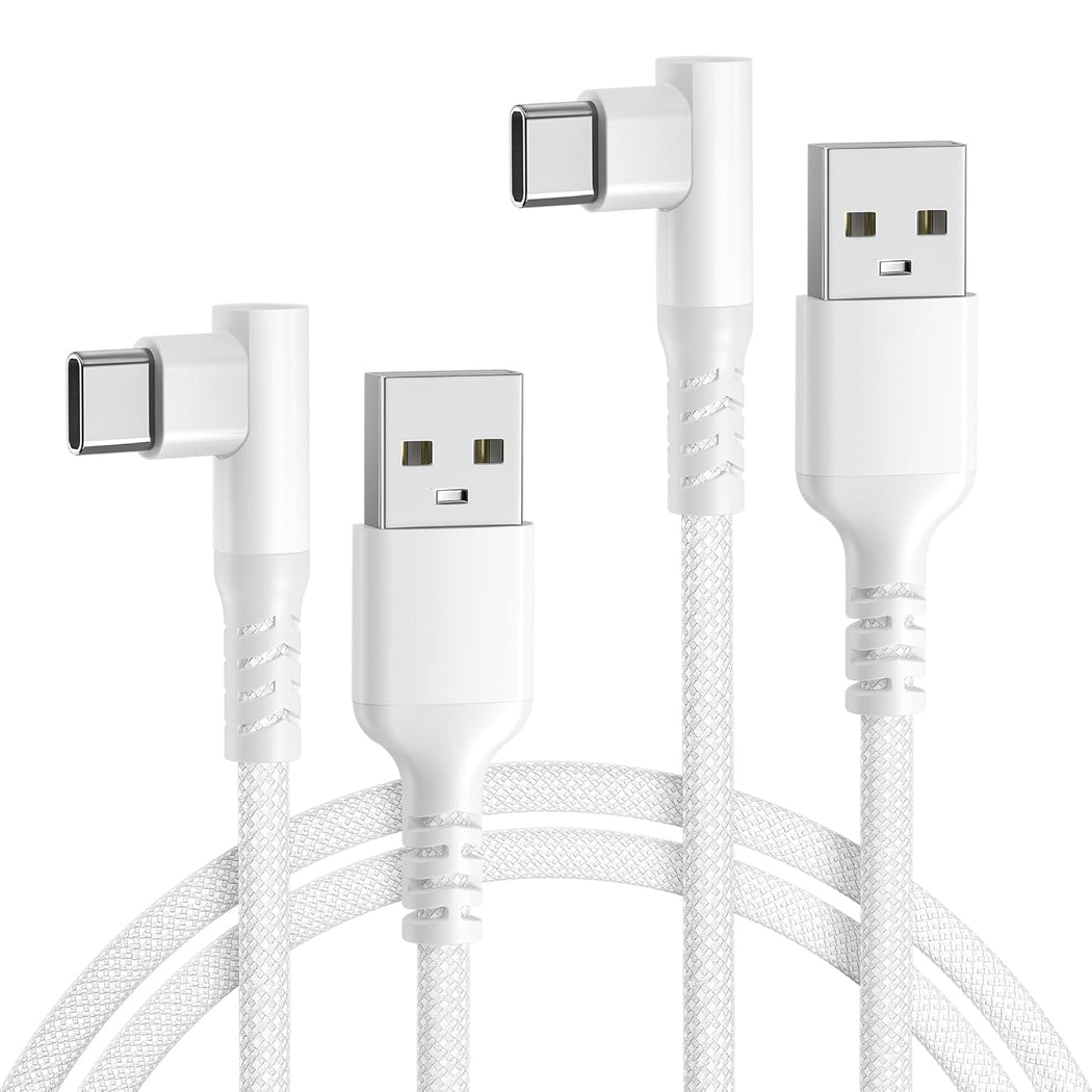 USB-A to USB-C Industrial Power Cable, 90 Degree, 10ft, White