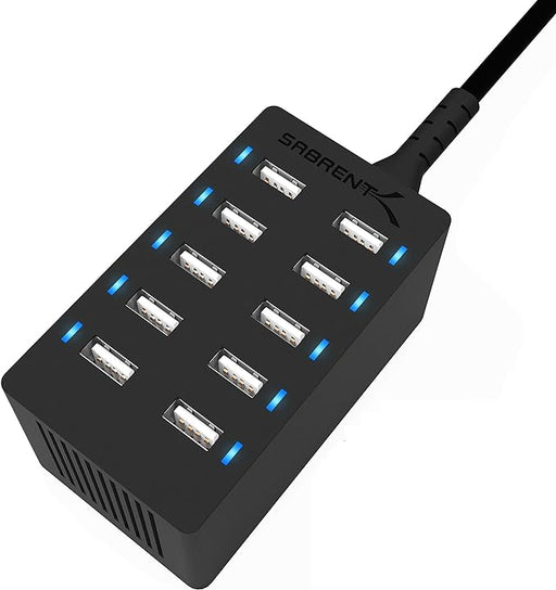 60 Watt (12 Amp) 10 Port USB Rapid Charger Black
