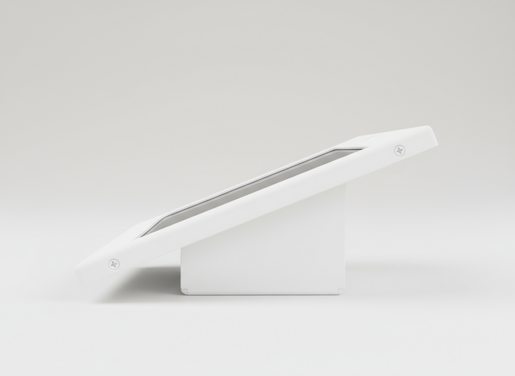 White electronic device on a light gray background