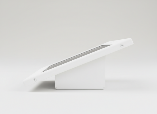 White electronic device on a light gray background