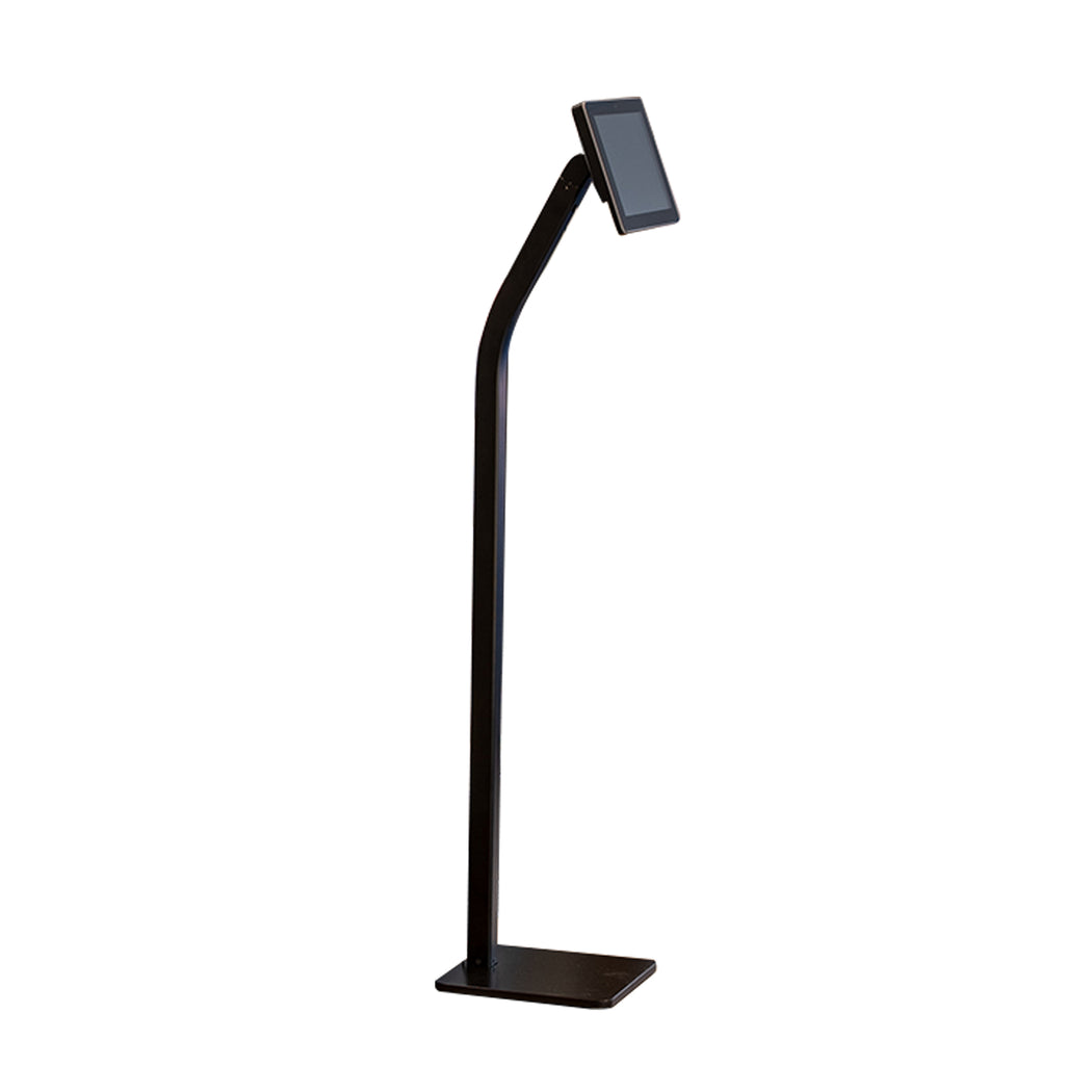 ASTRO Floor Stand with a black 10.1" HD display mounted on a standing base, designed for conference room scheduling and visitor management.