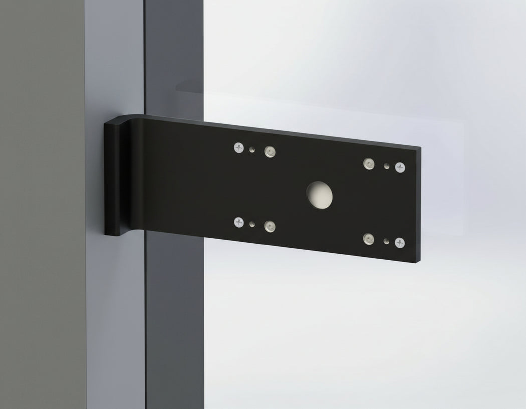 White metal bracket on a gray and white background