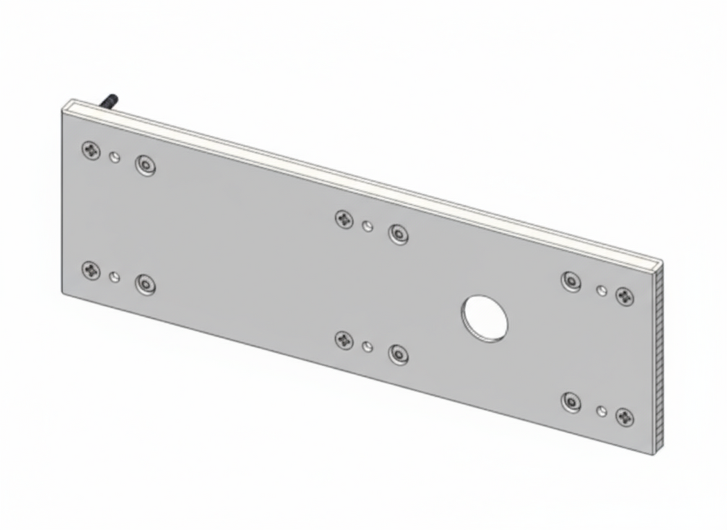 Metal bracket with multiple holes on a white background