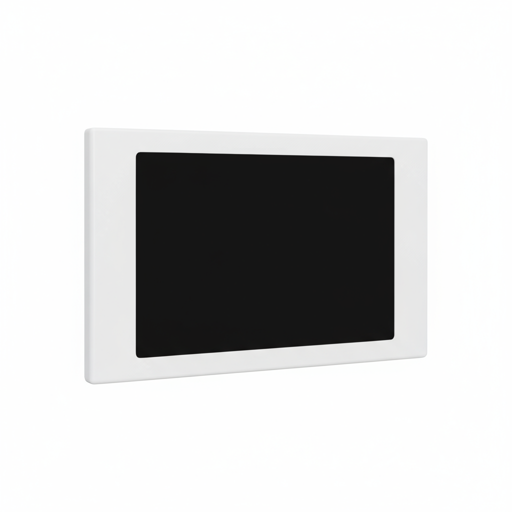Rectangular black screen with white frame on a white background