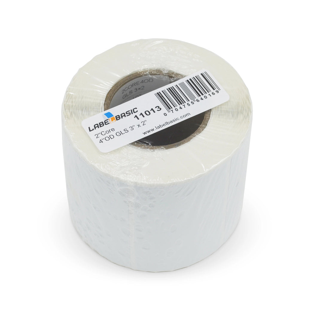 A roll of white glossy labels for an Epson CW-C4000 printer, with product information visible on the label