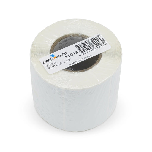 A roll of white glossy labels for an Epson CW-C4000 printer, with product information visible on the label