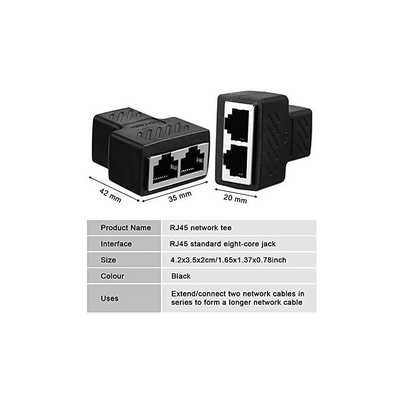Ethernet RJ45 Splitter Connector – 1-to-2 LAN Plug Adapter