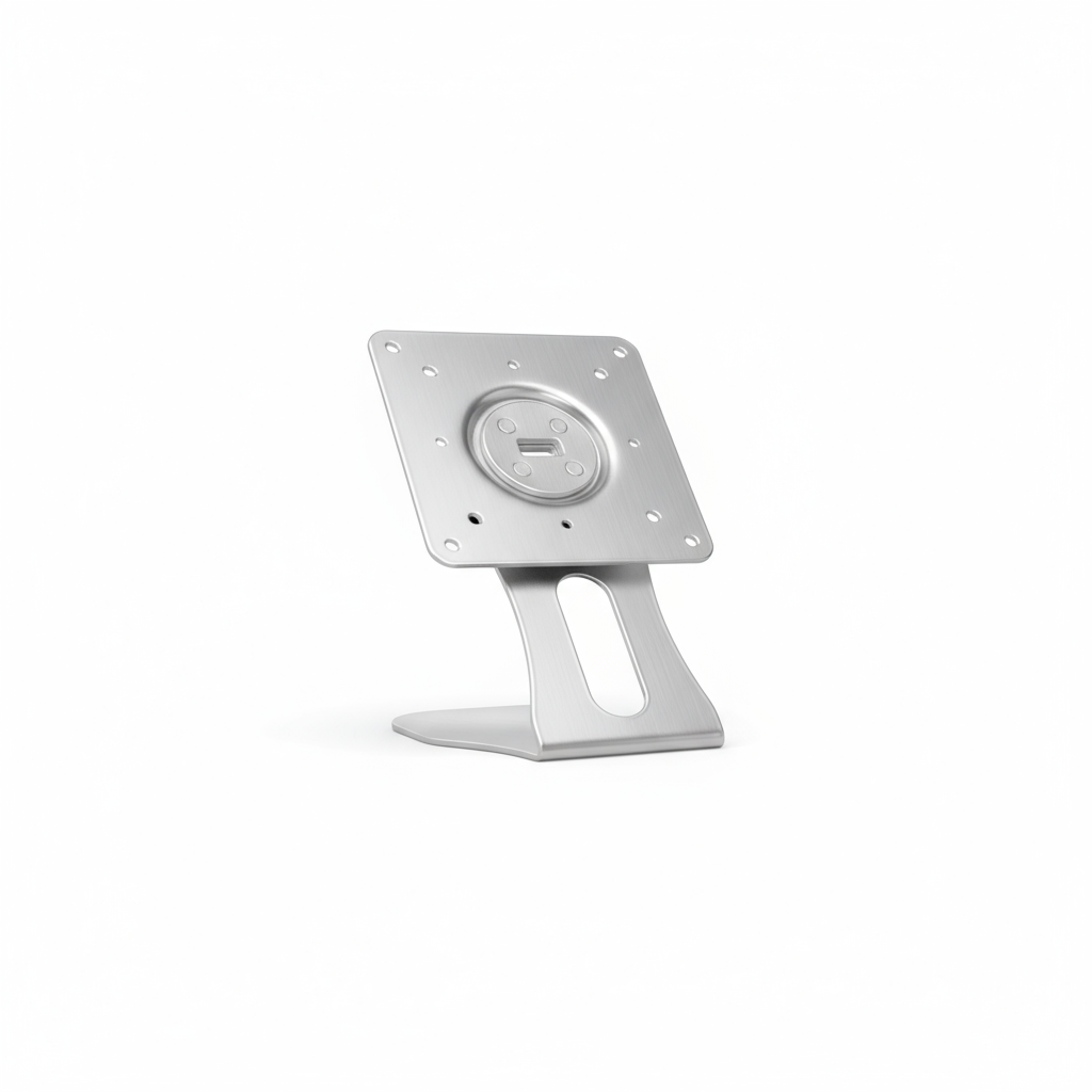 Silver tablet stand on a white background