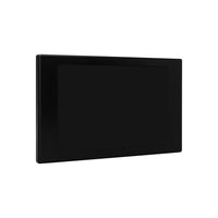 A black wall mount iPad bracket made of aluminum, designed to securely hold an iPad for use in a conference room.