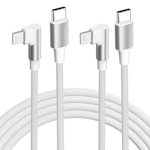 Lightning Cable Collection – 12" Industrial & 6FT MFi Certified USB-C to Lightning 2-Pack (90° Connector) — side view — PowerBx